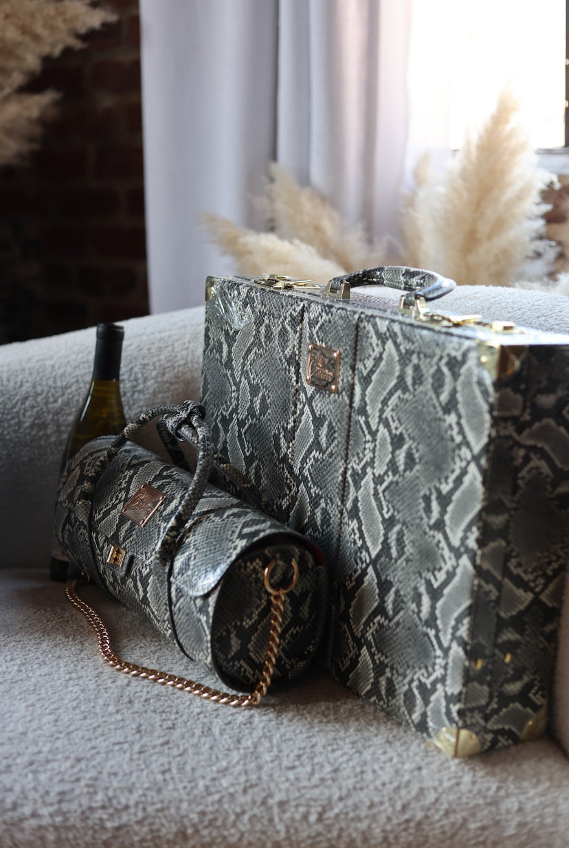 Black Multi Python Wine Clutch