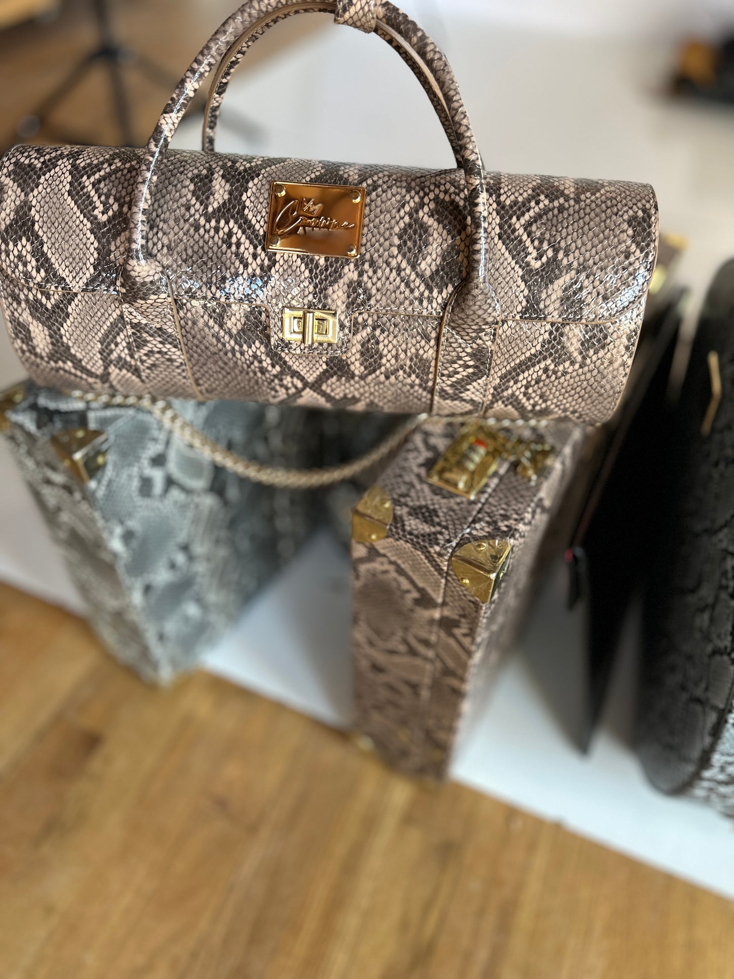 Brown Multi Python Wine Clutch